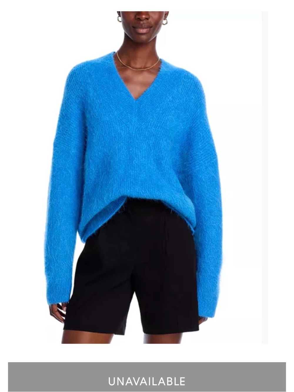 Rails Bright Blue V-Neck Fuzzy Knit Sweater